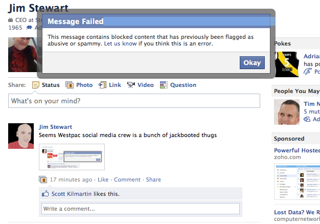 Facebook Westpac censorship Facebook Westpac censorship