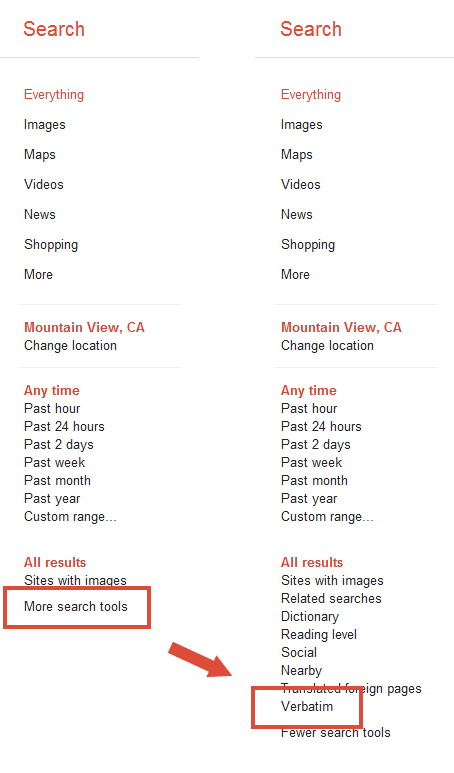 Google Verbatim Search Tool