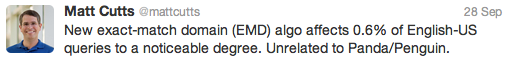 Matt-Cutts-Exact-Match-Domain-Tweet Matt Cutts' EMD Tweet