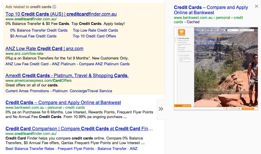 SEO-Google-SERP SEO on Credit Card SERP