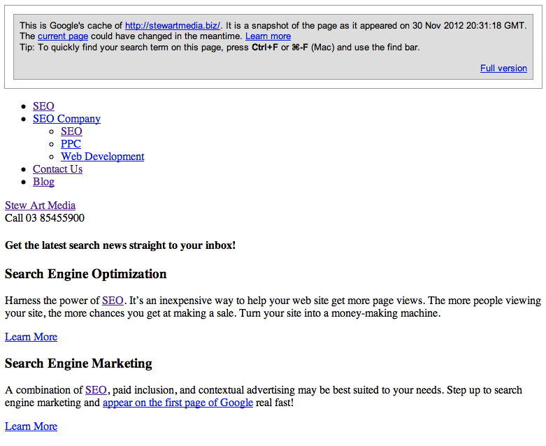 Text Only Cache SEO Text Only Cache