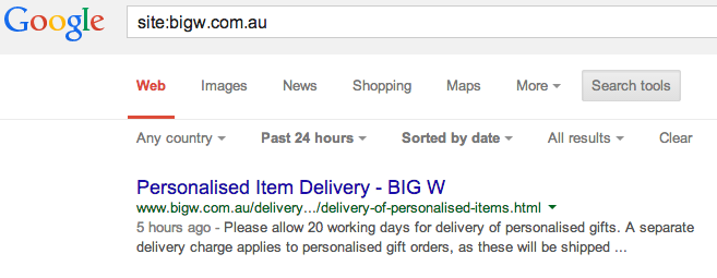 Google indexing by time