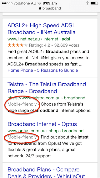 mobile search results