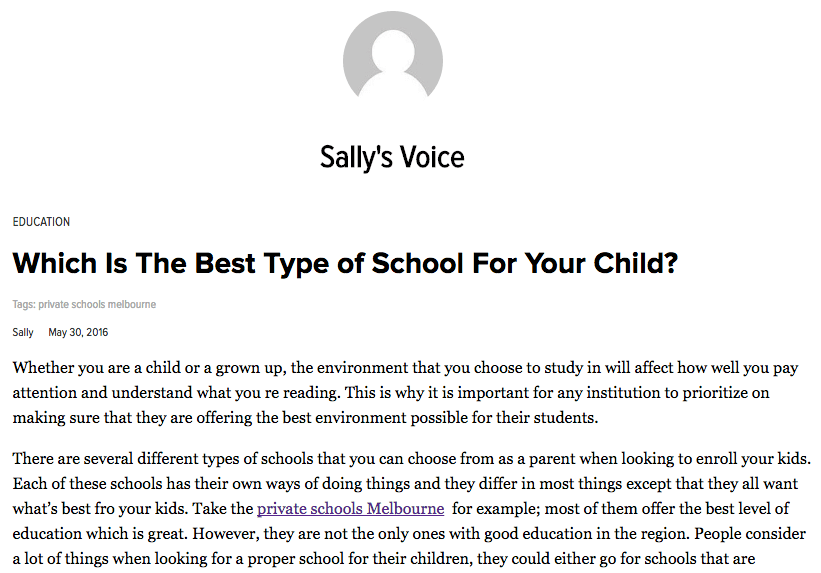 backlinks from an Indian blog post to a Melbourne private school