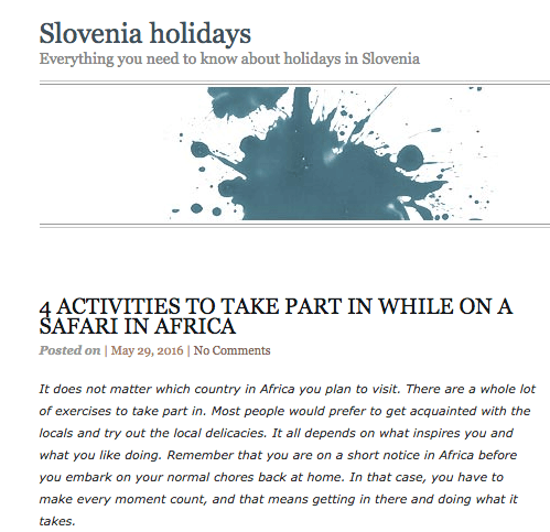 Slovenian holiday site discussing African safari and linking to a Melbourne company = unnatural backlink.