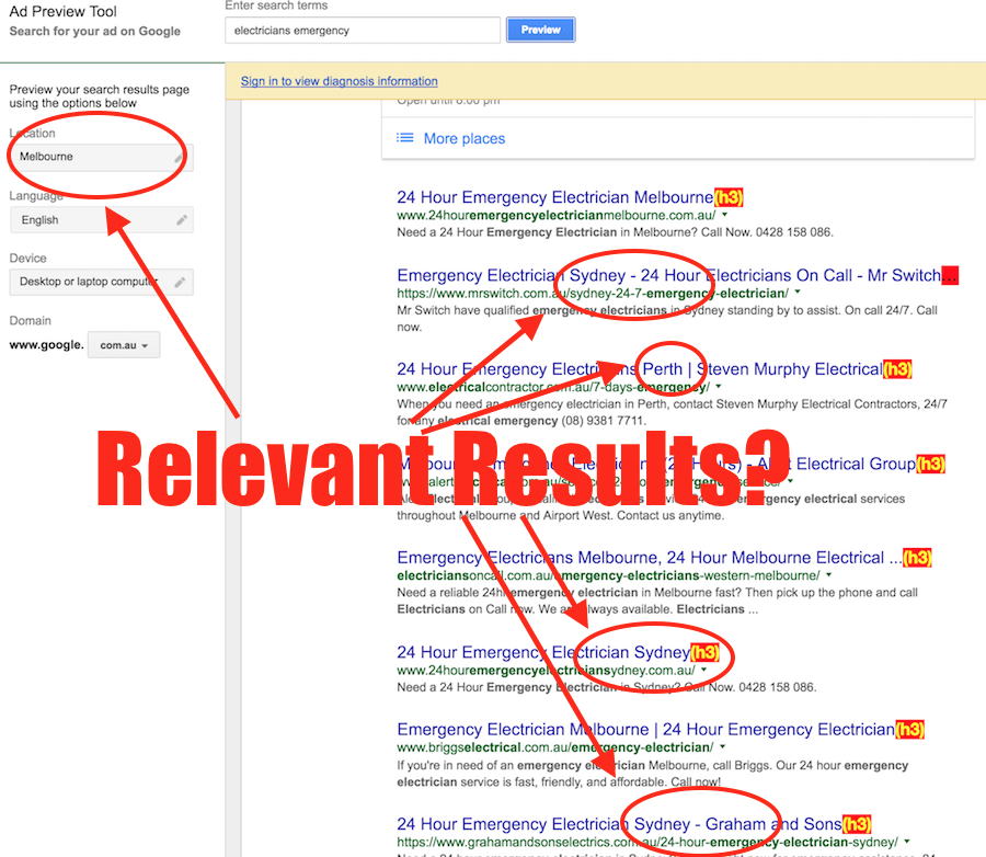 irrelevant search results