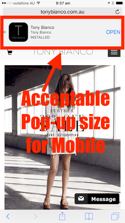 Acceptable Pop-up size for mobile