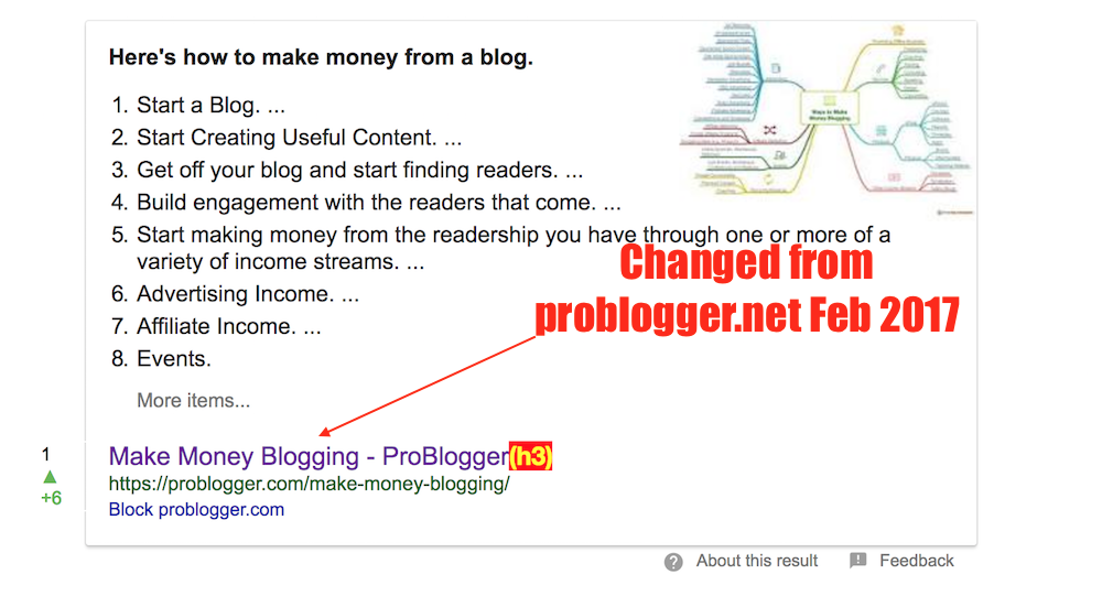 Problogger featured answer regained after domain change