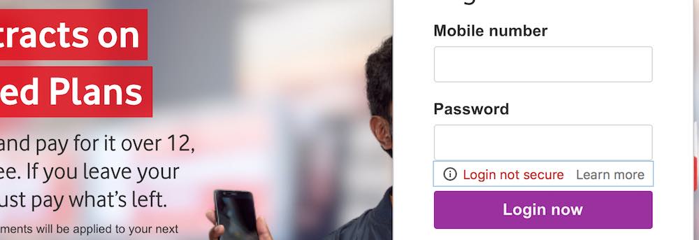 HTTPS not secure warning Vodafone