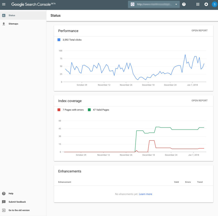 Dashboard - Search Console Beta